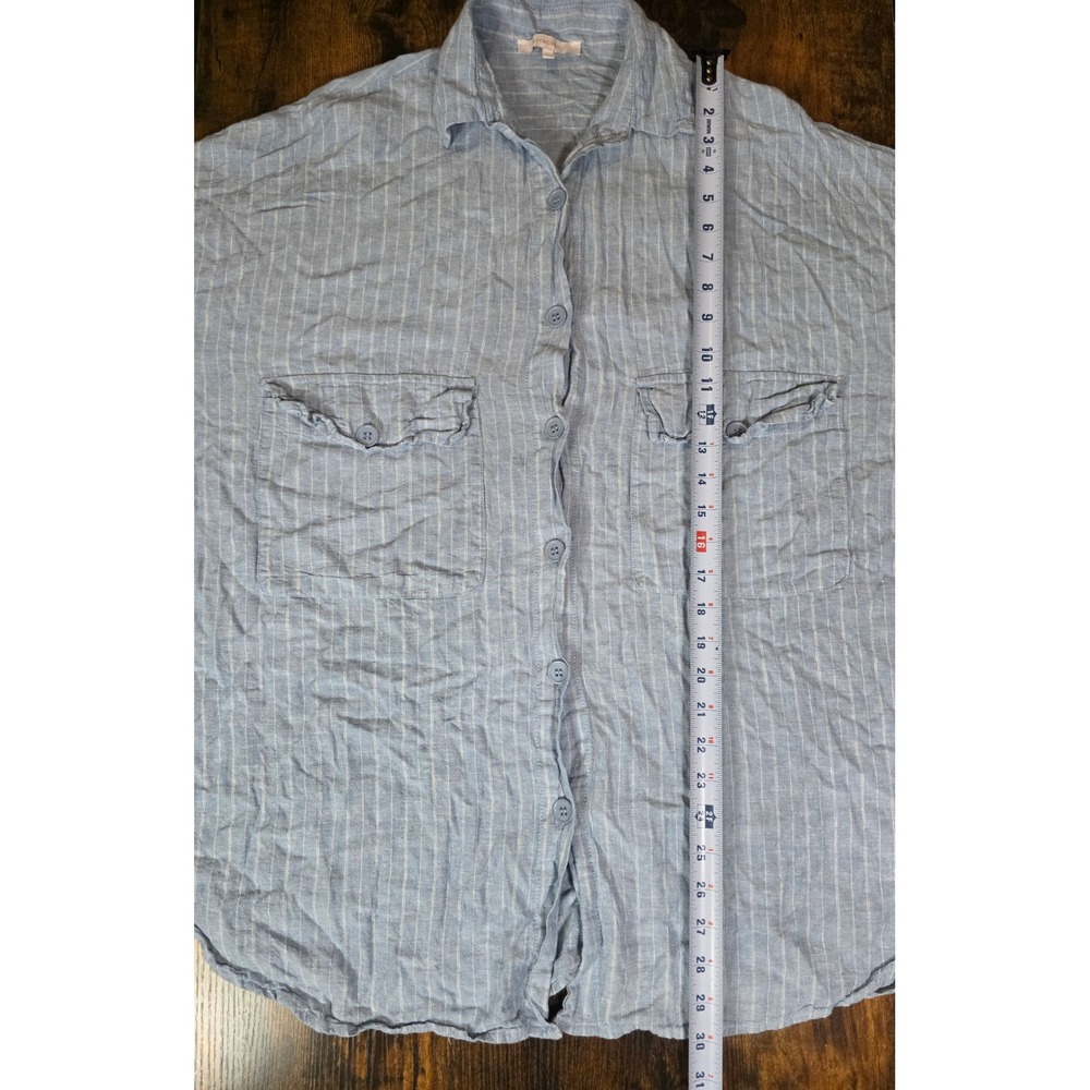 Olivaceous Molly Linen Shirt Blue White Striped Button Down Shirt Small - Picture 7 of 7